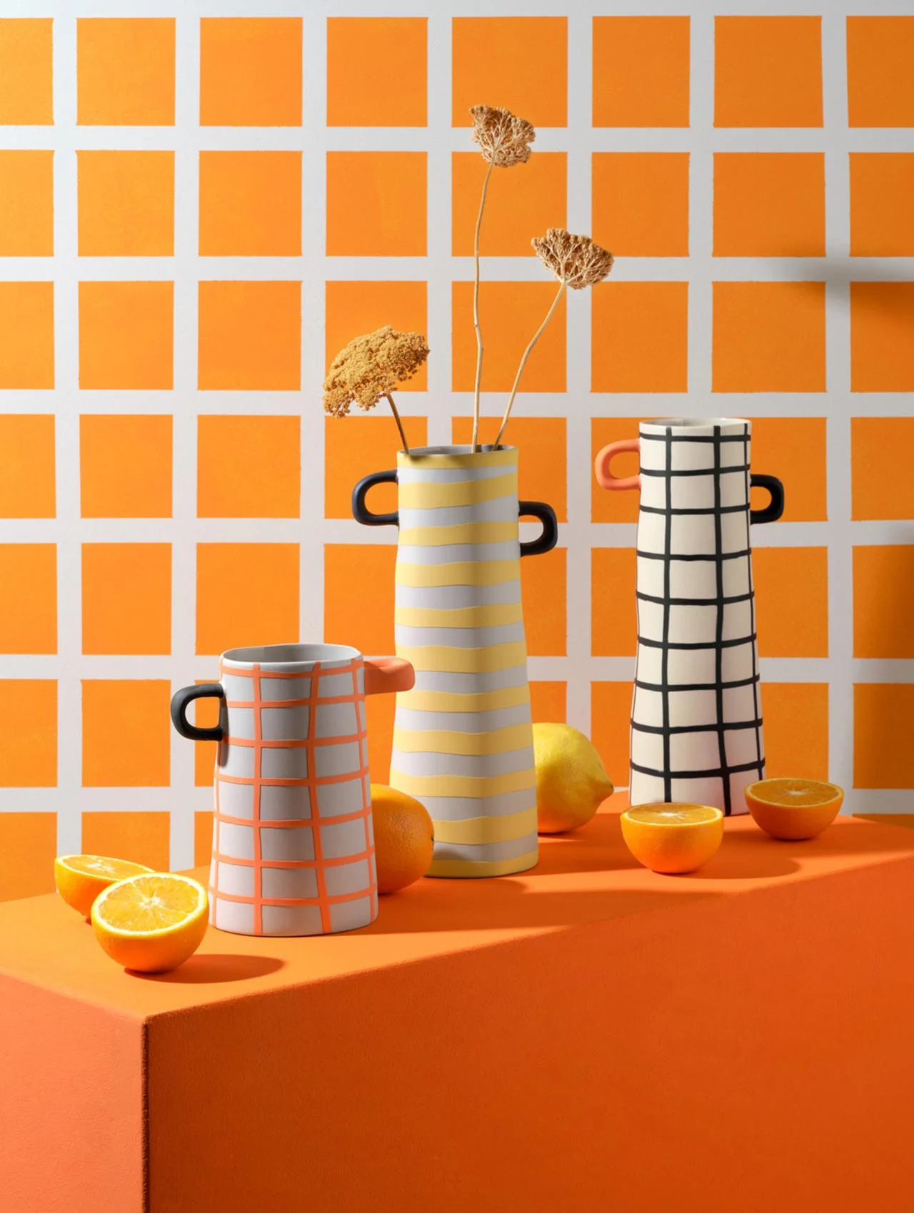 vase, orange kariert - Image 2